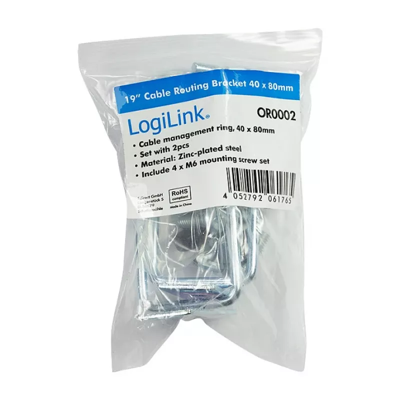 LogiLink 19 inch Cable Management Bracket 40 x 80 mm, Steel, 2 Pieces