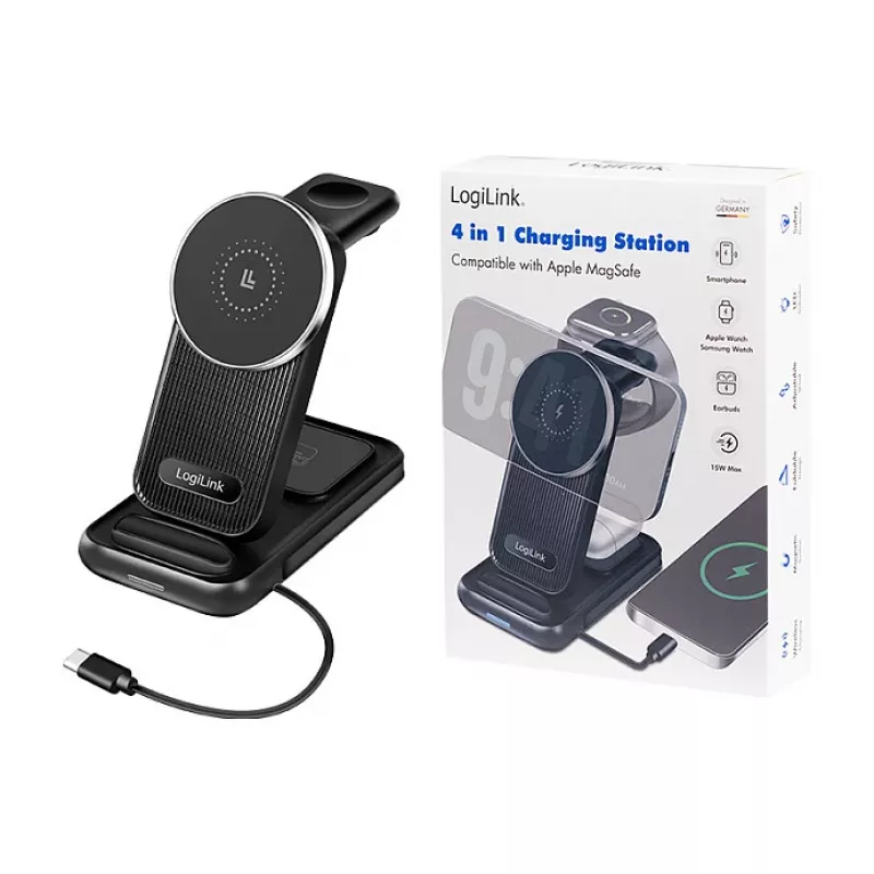 Logilink 4-in-1 Wireless Table Charger, 15W Qi Charging Station (PA0292)