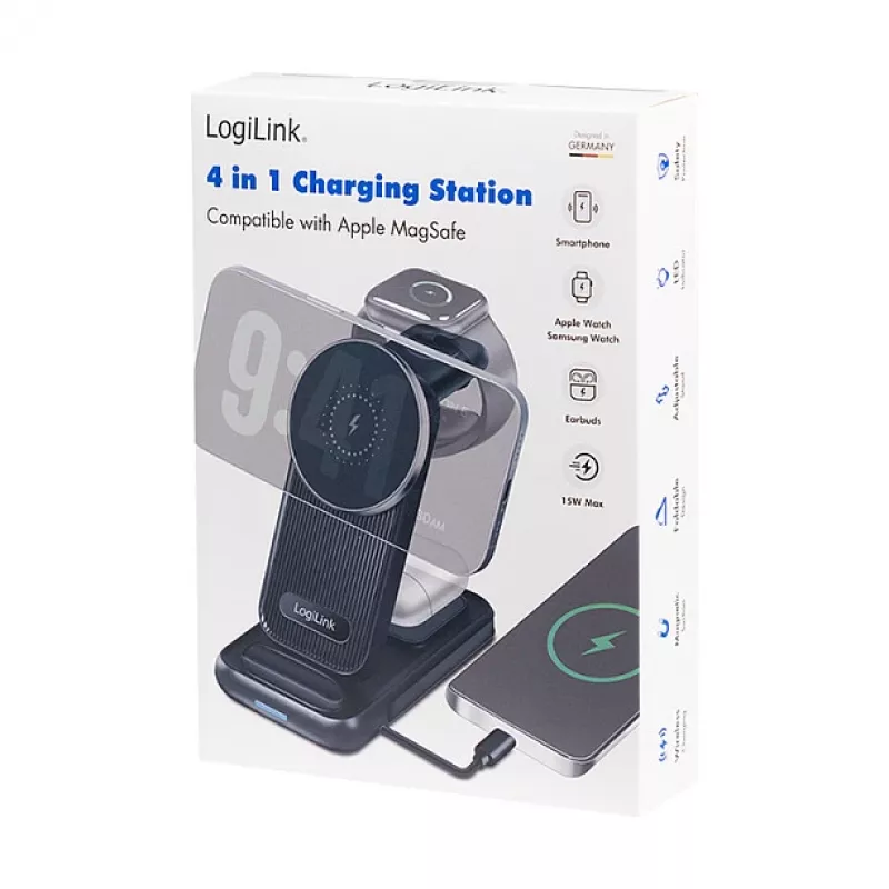 Logilink 4-in-1 Wireless Table Charger, 15W Qi Charging Station (PA0292)