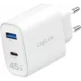 LogiLink 45W GaN USB Wall Charger, 1x USB-C PD, 1x USB-A QC, White, Euro Plug (PA0410)