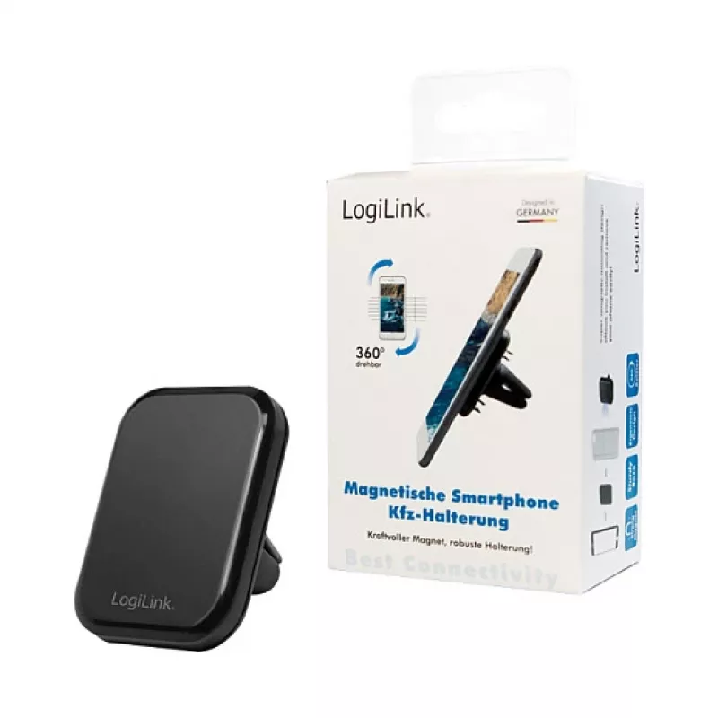 LogiLink AA0114 Magnetic Air Vent Car Mount for Smartphones, 360° Rotation, Universal Fit, Black