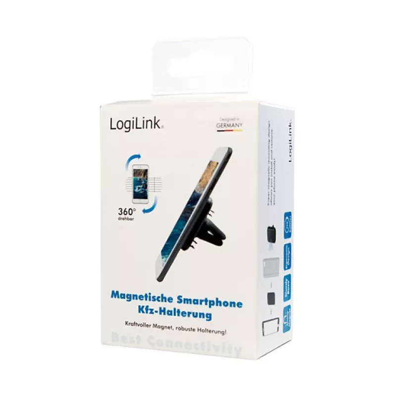 LogiLink AA0114 Magnetic Air Vent Car Mount for Smartphones, 360° Rotation, Universal Fit, Black