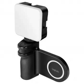 Logilink AA0173 Magnetic Phone Grip with LED Fill Light, Black, Rechargeable, MagSafe Compatible, 3 Light Modes