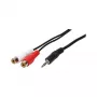 LogiLink Audio Cable, 3.5 mm 3-pin Male to 2x RCA Female, Black, 0.2 m