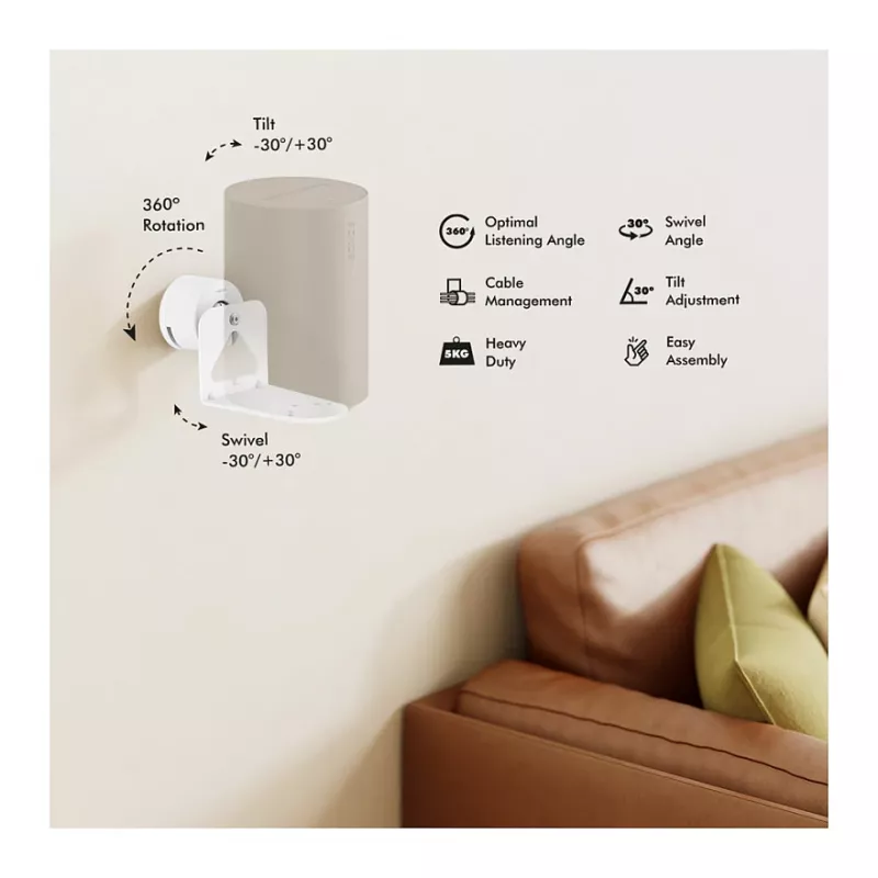LogiLink BP0207W Speaker Wall Mount for Sonos Era 100 & Era 300, White, Max 5 kg