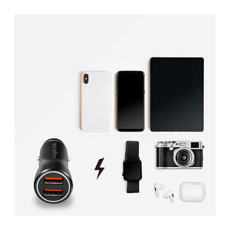 LogiLink PA0285 2-Port USB Car Charger 10.5W, LED Illuminated, Black