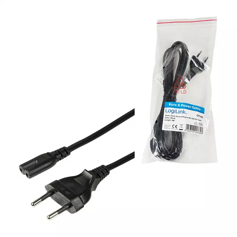 LogiLink CP145 Power Cable Europlug to IEC C7 1.8 m Black