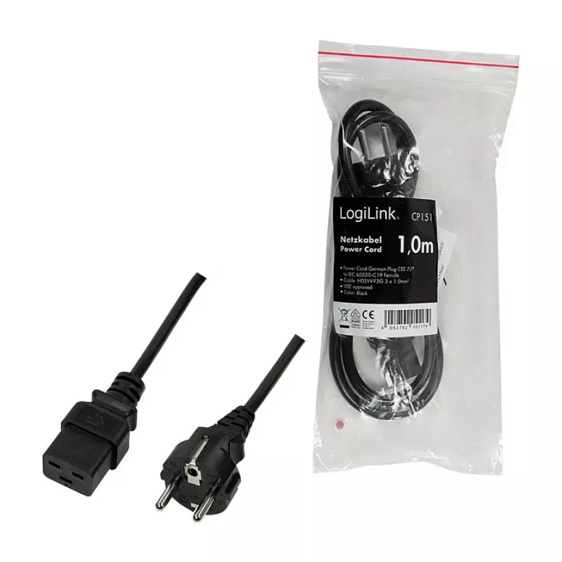 Logilink CP151 Power Cable, CEE 7/7 to IEC C19, Black, 1 m