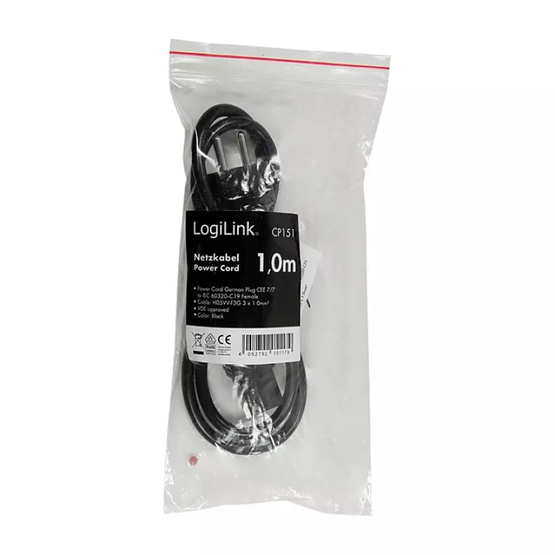 Logilink CP151 Power Cable, CEE 7/7 to IEC C19, Black, 1 m