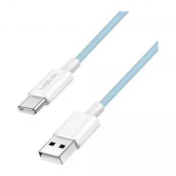 LogiLink CU0330 USB 2.0 Type-C Cable, USB-A Male to USB-C Male, 480 Mbps, 60W Power Delivery, Nylon Braided, Blue, 1 m