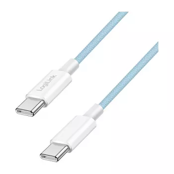 LogiLink CU0349 USB 2.0 Type-C to Type-C Cable, 0.5 m, 480 Mbps, 60W Power Delivery, Nylon Braided, Blue
