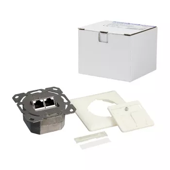 LogiLink DSIT Flush-Mount Cat. 6a Shielded 2-Port RJ45 Outlet Ivory