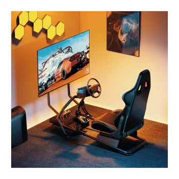 LOGILINK EO0065 Racing Simulator Cockpit with Monitor Mount, Steel Frame, PVC Leather Seat, Up to 32 inch Monitor, Black