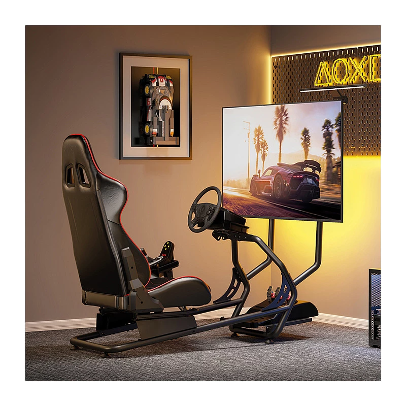 LOGILINK EO0065 Racing Simulator Cockpit with Monitor Mount, Steel Frame, PVC Leather Seat, Up to 32 inch Monitor, Black
