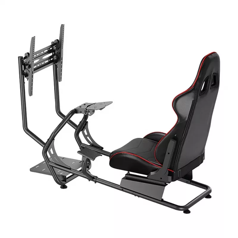 LOGILINK EO0065 Racing Simulator Cockpit with Monitor Mount, Steel Frame, PVC Leather Seat, Up to 32 inch Monitor, Black
