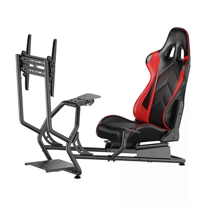 LOGILINK EO0065 Racing Simulator Cockpit with Monitor Mount, Steel Frame, PVC Leather Seat, Up to 32 inch Monitor, Black