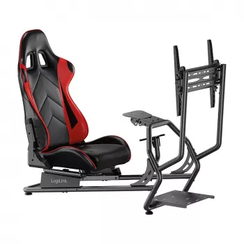 LOGILINK EO0065 Racing Simulator Cockpit with Monitor Mount, Steel Frame, PVC Leather Seat, Up to 32 inch Monitor, Black