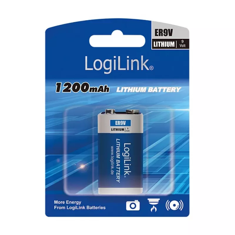 LOGILINK ER9VLIB 9V Lithium Battery (1-Pack, Blister) – 1200 mAh, Non-Rechargeable, PP3