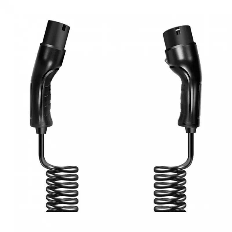 LogiLink EVC0128 Type 2 Spiral EV Charging Cable, 11kW, 3-Phase, 20A, 5m, Black with Storage Bag