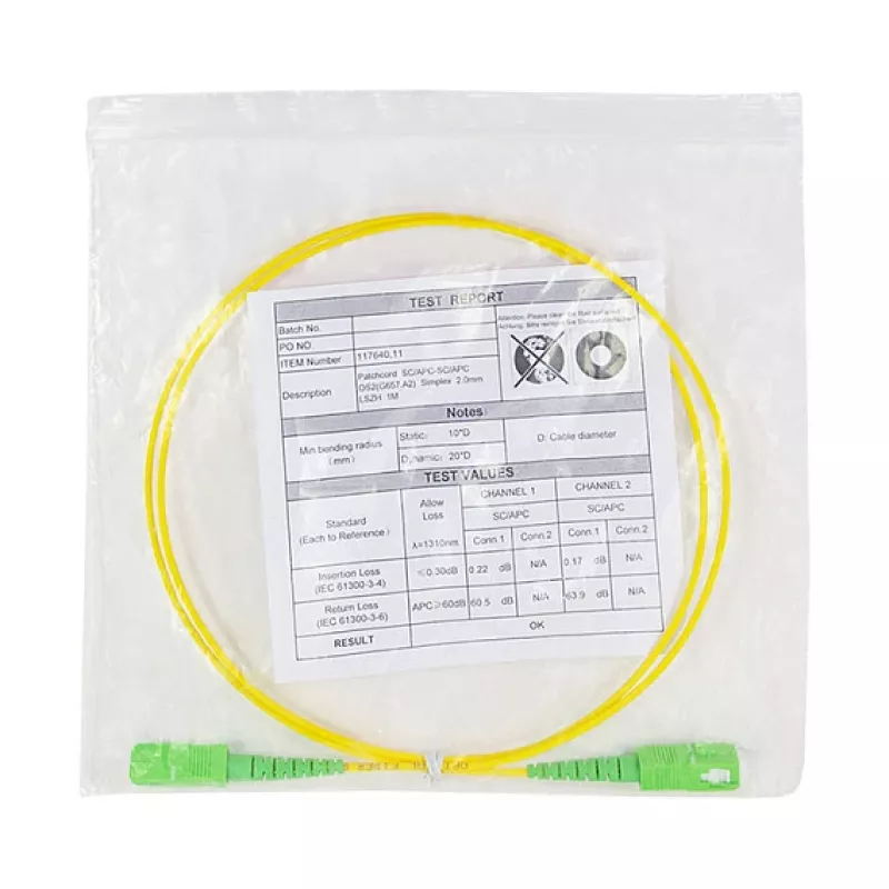 LogiLink Fiber Optic Patch Cable – Simplex, OS2 SM G.657.A2, SC/APC to SC/APC, 1 m, Yellow