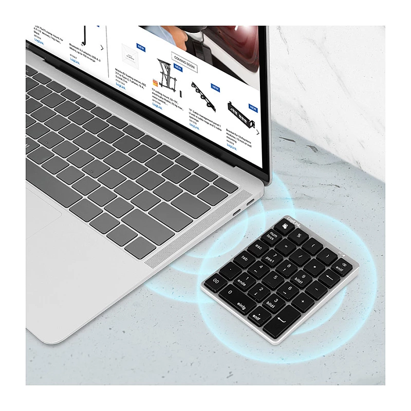 LogiLink ID0212 Wireless Numeric Keypad, 28 Keys, Bluetooth 5.0, Space Grey