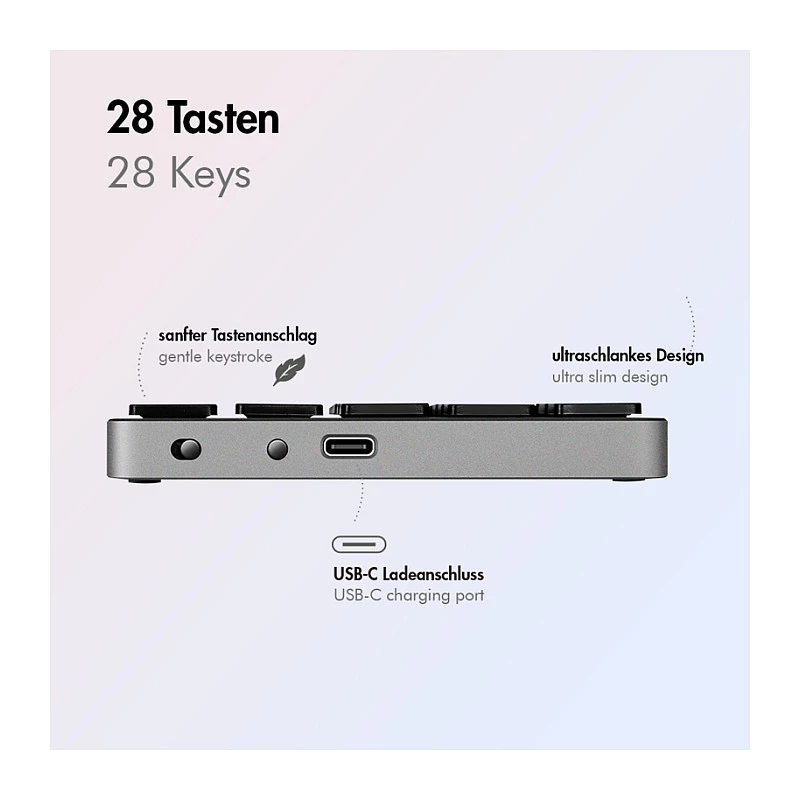 LogiLink ID0212 Wireless Numeric Keypad, 28 Keys, Bluetooth 5.0, Space Grey