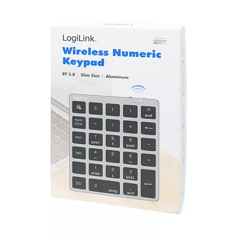 LogiLink ID0212 Wireless Numeric Keypad, 28 Keys, Bluetooth 5.0, Space Grey