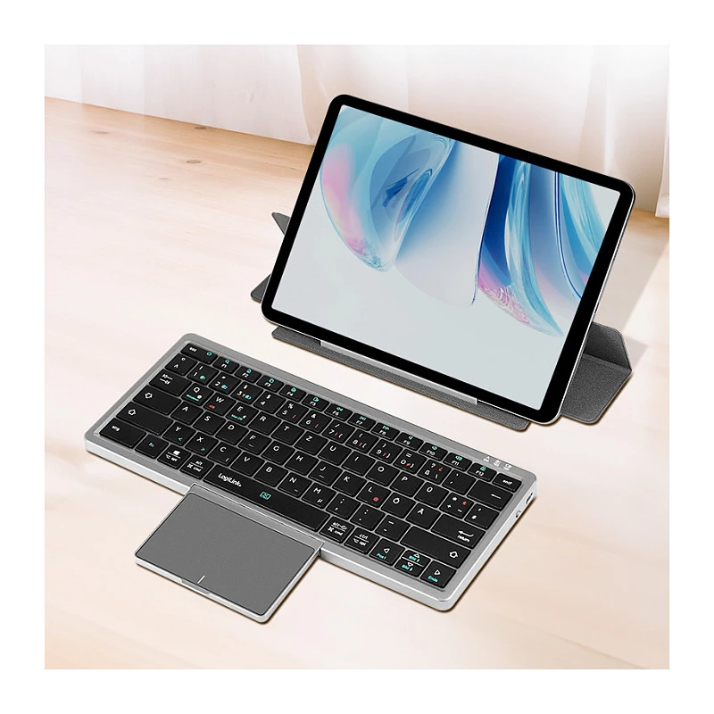 LogiLink ID0214 Wireless Keyboard with Touchpad, Bluetooth 5.1, 3-Channel, Grey