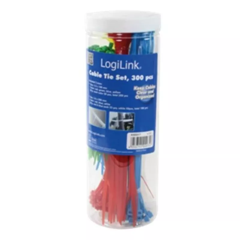 LogiLink KAB0017 Cable Tie Set - 300-Piece Assorted (White, Blue, Yellow, Red, Green)