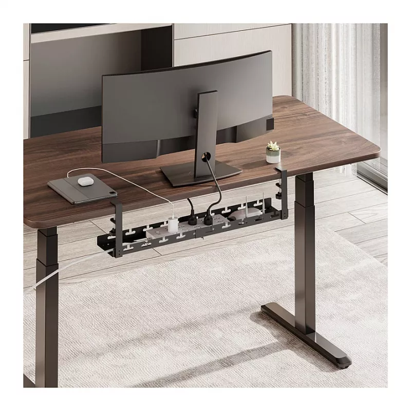 LOGILINK KAB0094 Under-Desk Cable Tray Organizer, Clamp-On, Extendable, Metal, Black