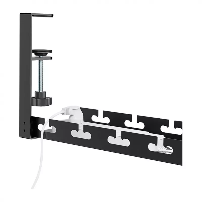LOGILINK KAB0094 Under-Desk Cable Tray Organizer, Clamp-On, Extendable, Metal, Black