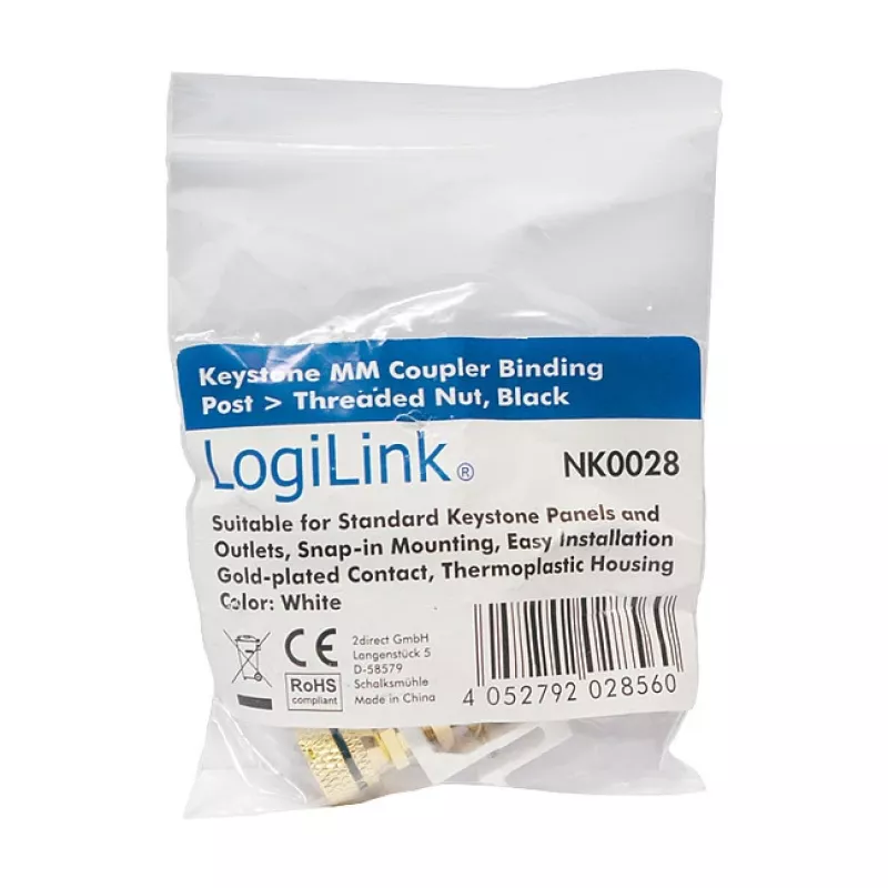 LogiLink Keystone Binding Post Module with Threaded Nut, Black
