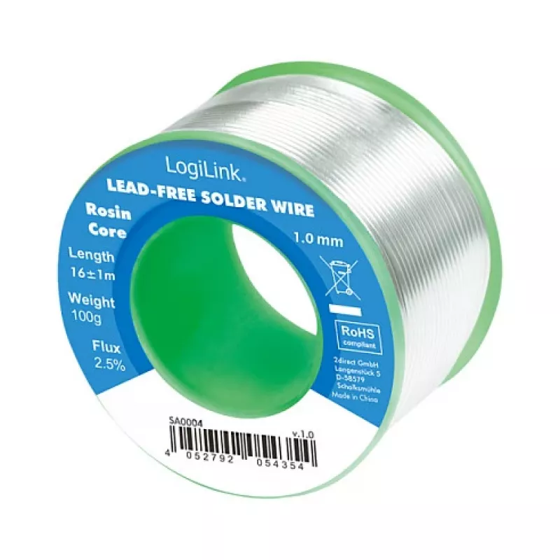 LOGILINK Lead-Free Soldering Wire 1mm 100g Sn99.3Cu0.7 No-Clean Flux