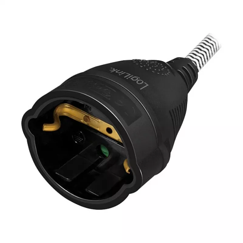 LogiLink LPS104 Power Extension Cable, CEE 7/7 to CEE 7/3, Textile Braided, Black/Grey, 3 m