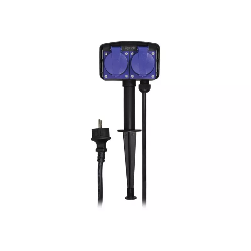 Logilink LPS214 Outlet Strip, 2 Safety Sockets, IP44, Ground Spike, 2m Cable