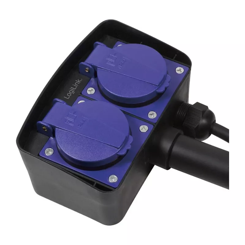 Logilink LPS214 Outlet Strip, 2 Safety Sockets, IP44, Ground Spike, 2m Cable