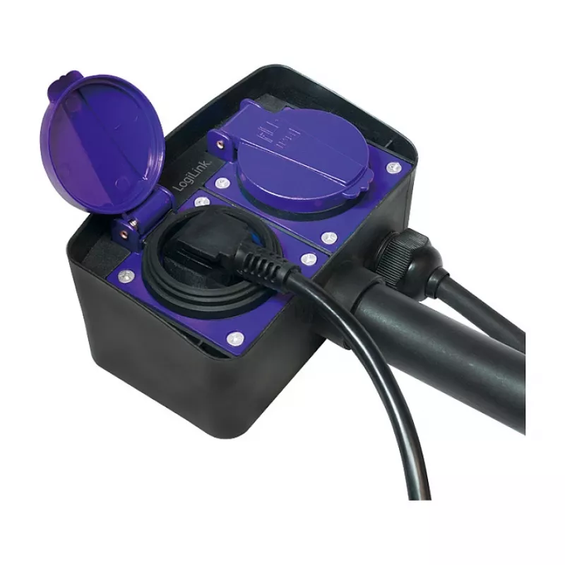 Logilink LPS214 Outlet Strip, 2 Safety Sockets, IP44, Ground Spike, 2m Cable