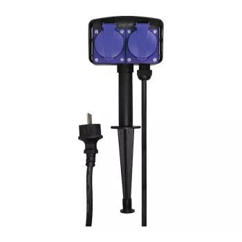 Logilink LPS214 Outlet Strip, 2 Safety Sockets, IP44, Ground Spike, 2m Cable
