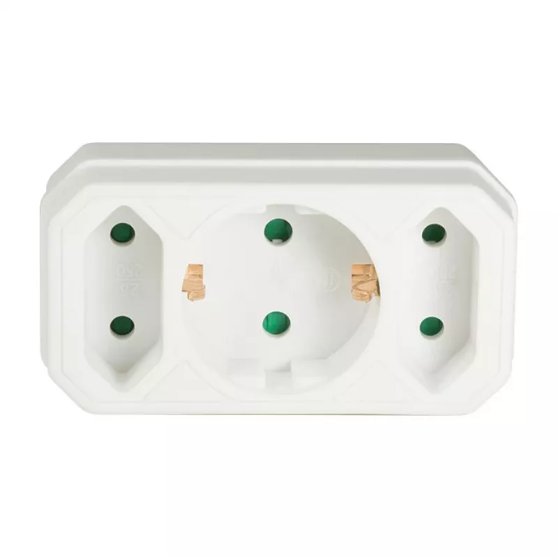 LogiLink LPS221 Schuko to 2x Euro + 1x Safety Socket Adapter, White, 16 A, 250 V, 3680 W, Child Protection