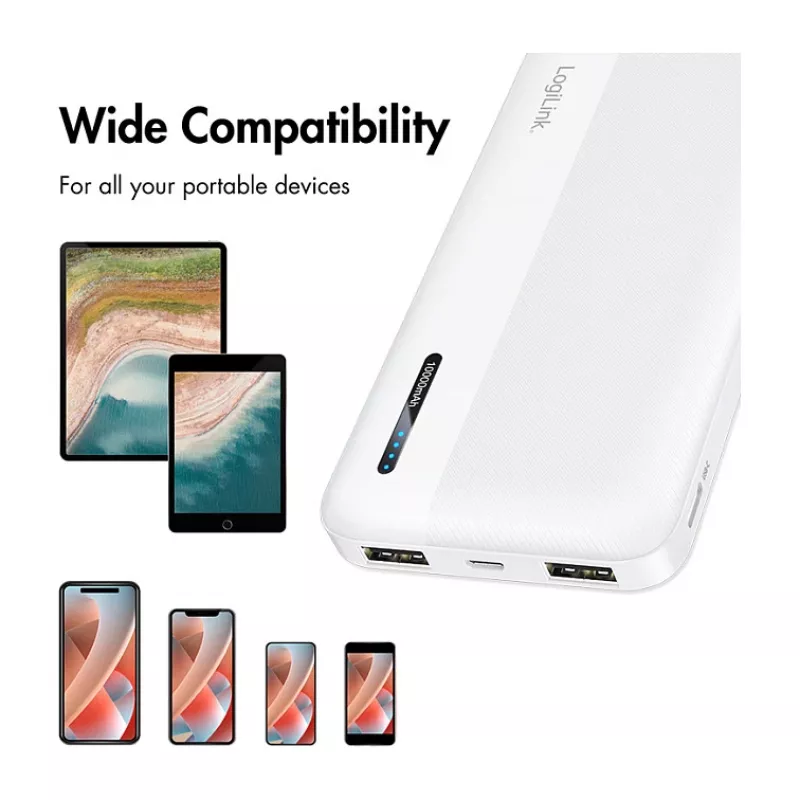 Logilink Mobile Power Bank, LiPo, 10000 mAh, USB-C in/out, White