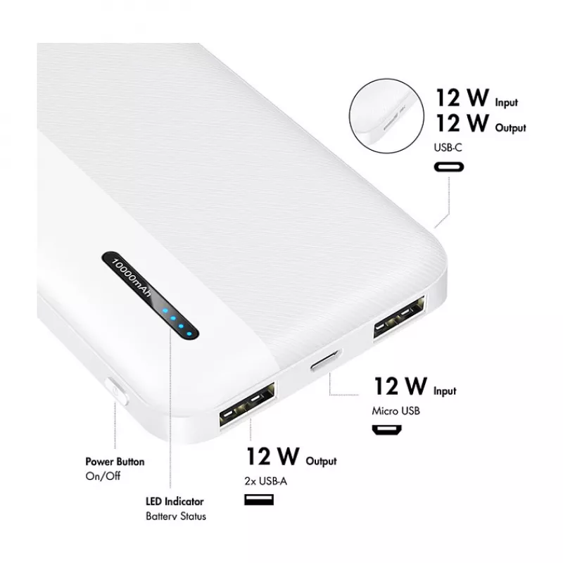 Logilink Mobile Power Bank, LiPo, 10000 mAh, USB-C in/out, White