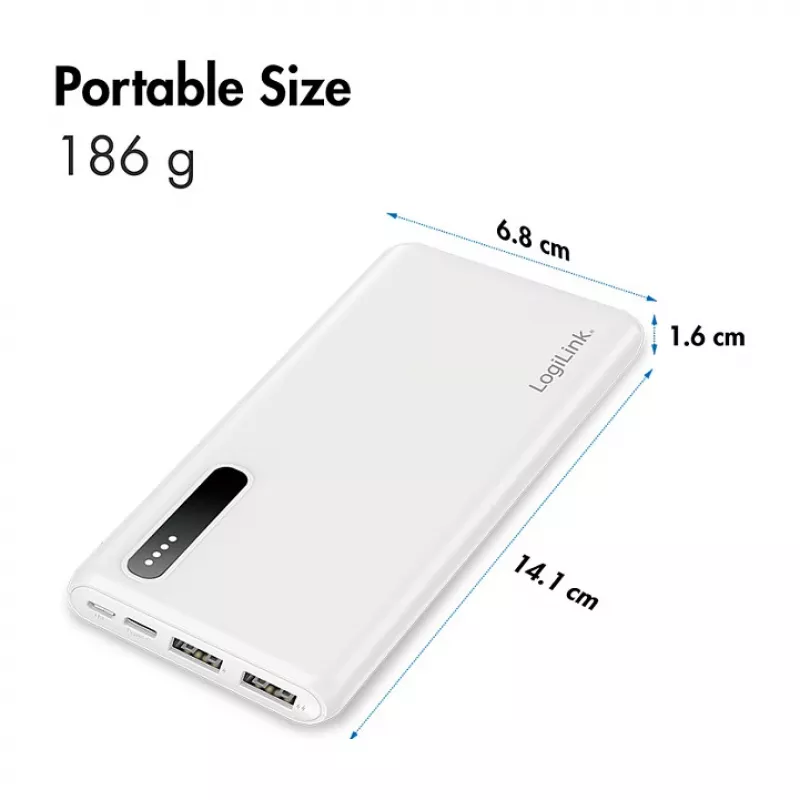 Logilink Mobile Power Bank, LiPo, 8000 mAh, White