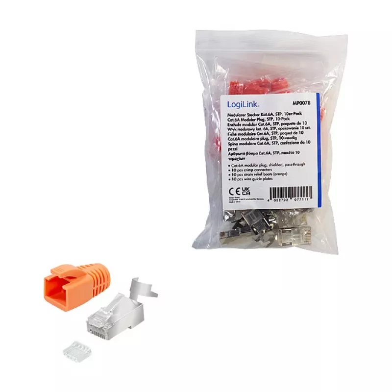 LogiLink Modular Plug RJ45 Cat.6A STP Pass Through, 10-Pack