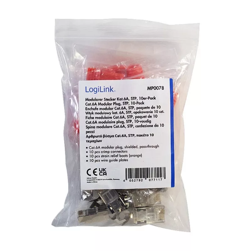 LogiLink Modular Plug RJ45 Cat.6A STP Pass Through, 10-Pack