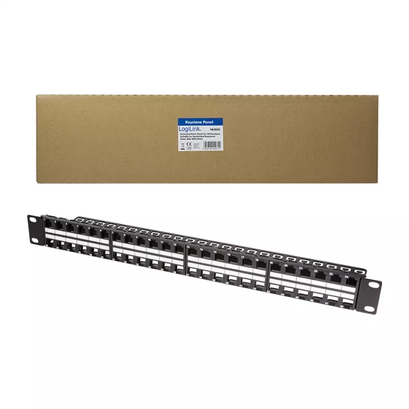 LogiLink NK4045 Keystone Patch Panel 1U 48 Ports Unshielded Black