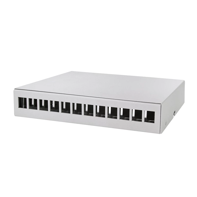 LOGILINK NP0094 Consolidation Point Box 12-Port, Desk/Wall/DIN Rail Mount, Light Grey