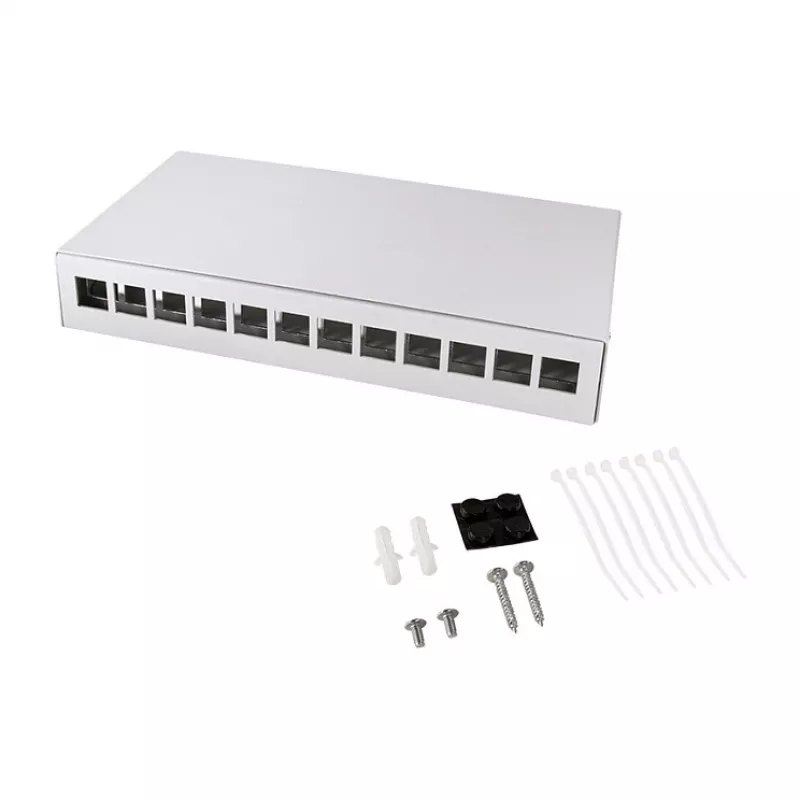 LOGILINK NP0094 Consolidation Point Box 12-Port, Desk/Wall/DIN Rail Mount, Light Grey