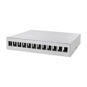 LOGILINK NP0094 Consolidation Point Box 12-Port, Desk/Wall/DIN Rail Mount, Light Grey