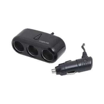 LogiLink PA0038 3-Port Car Charger Splitter with USB Port – 12V/5V Power Splitter for Cigarette Lighter Socket, Black