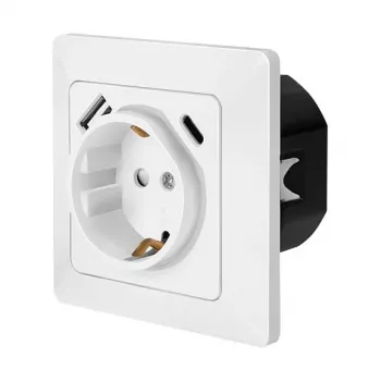 LOGILINK PA0253 Wall Socket with 1 Schuko Outlet, 1 USB-A and 1 USB-C Charging Port, 3.1A, White